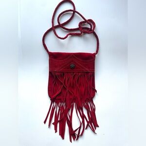 Luc Desrosiers Suede Fringed Red Crossbody Bag